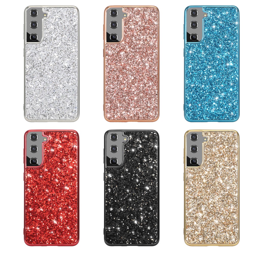 For Samsung Galaxy S22+ 5G Glitter Sequins Case Electroplating TPU Frame + Hard PC Back Dual Layer Hybrid Cover - Rose Gold-6
