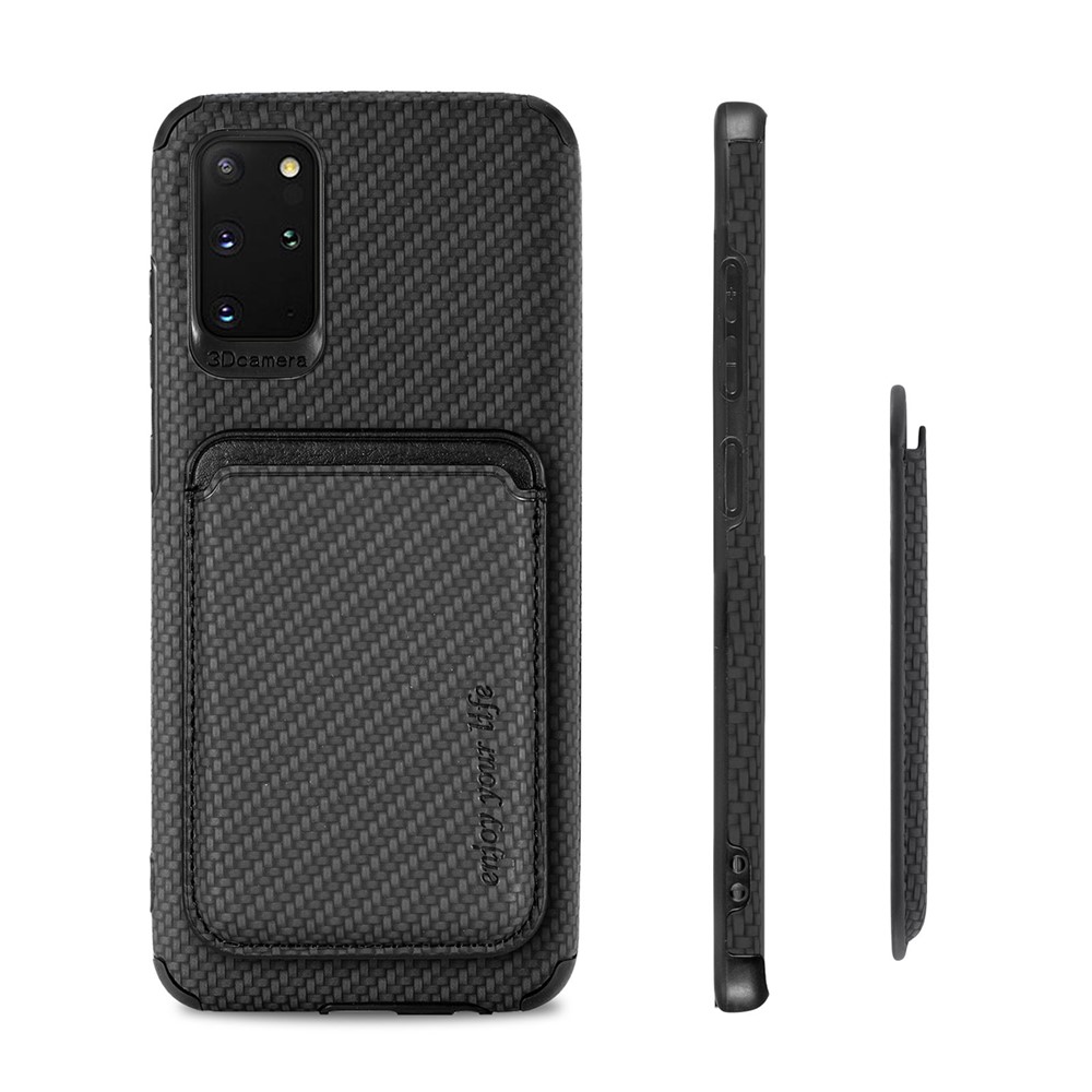 For Samsung Galaxy S20 Plus/Plus 5G PU Leather Coated TPU + PVC Phone Case Detachable Card Holder Carbon Fiber Texture Anti-fingerprint Case Cover - Black-10