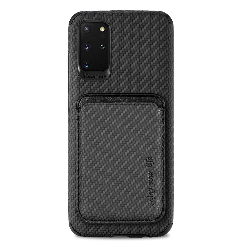 For Samsung Galaxy S20 Plus/Plus 5G PU Leather Coated TPU + PVC Phone Case Detachable Card Holder Carbon Fiber Texture Anti-fingerprint Case Cover - Black-2