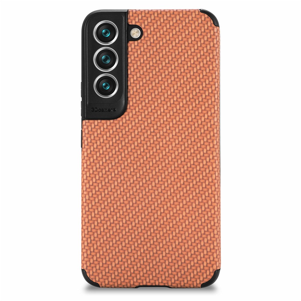 For Samsung Galaxy S22+ 5G Mobile Phone Cover Fiber Texture PU Leather Coated TPU + PVC Protective Case - Brown-1