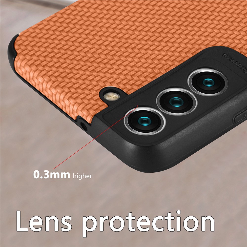 For Samsung Galaxy S22+ 5G Mobile Phone Cover Fiber Texture PU Leather Coated TPU + PVC Protective Case - Brown-7