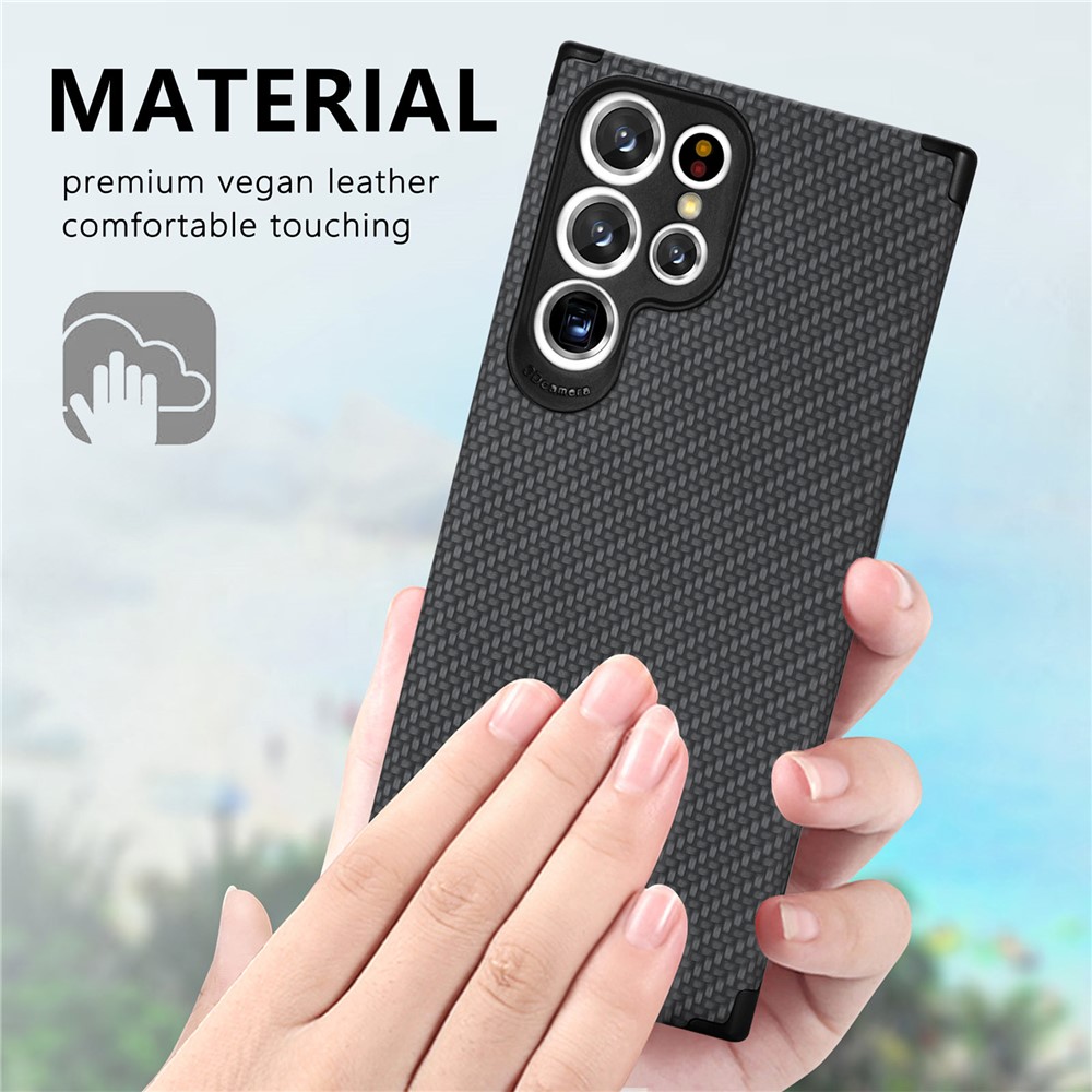 For Samsung Galaxy S22 Ultra 5G Back Cover Soft TPU + PVC Fiber Texture PU Leather Coated Anti-drop Phone Protective Case - Black-4
