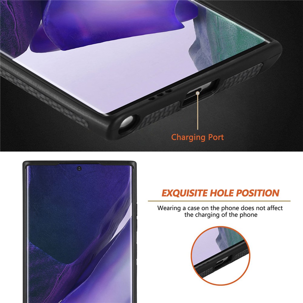 For Samsung Galaxy S22 Ultra 5G Back Cover Soft TPU + PVC Fiber Texture PU Leather Coated Anti-drop Phone Protective Case - Black-5