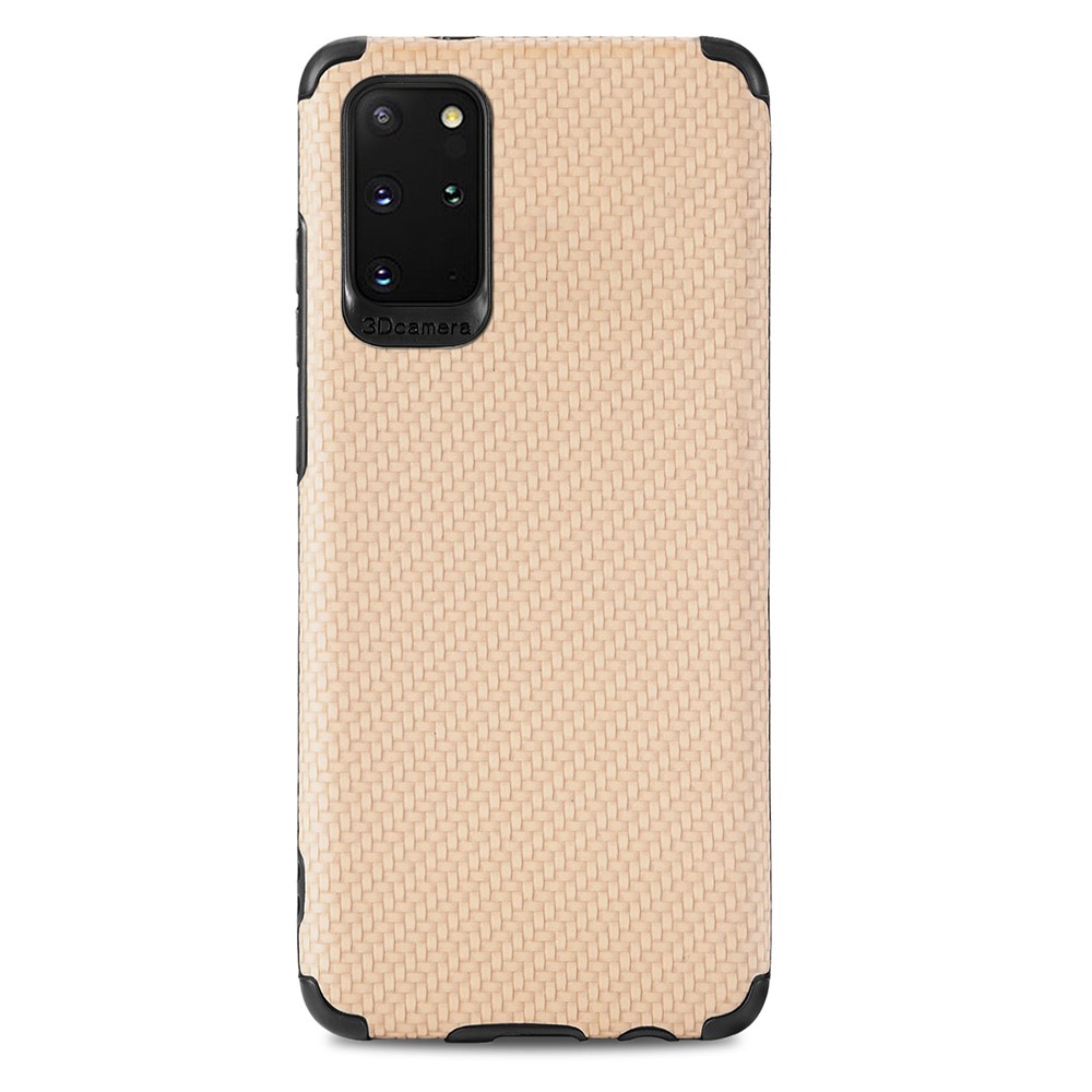 For Samsung Galaxy S20 Plus 5G/4G Cell Phone Cover Fiber Texture PU Leather Coated TPU + PVC Anti-fingerprint Protective Case - Khaki-1