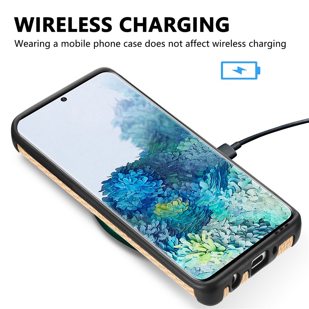 For Samsung Galaxy S20 Plus 5G/4G Cell Phone Cover Fiber Texture PU Leather Coated TPU + PVC Anti-fingerprint Protective Case - Khaki-10