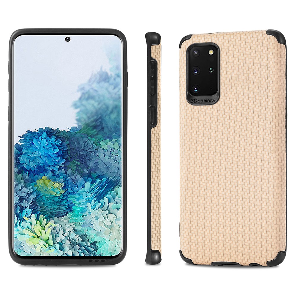 For Samsung Galaxy S20 Plus 5G/4G Cell Phone Cover Fiber Texture PU Leather Coated TPU + PVC Anti-fingerprint Protective Case - Khaki-2