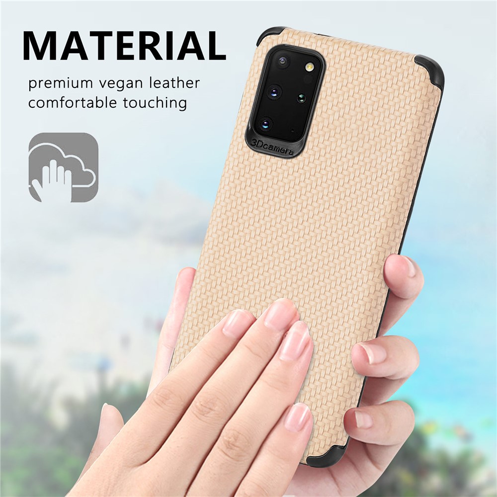 For Samsung Galaxy S20 Plus 5G/4G Cell Phone Cover Fiber Texture PU Leather Coated TPU + PVC Anti-fingerprint Protective Case - Khaki-4