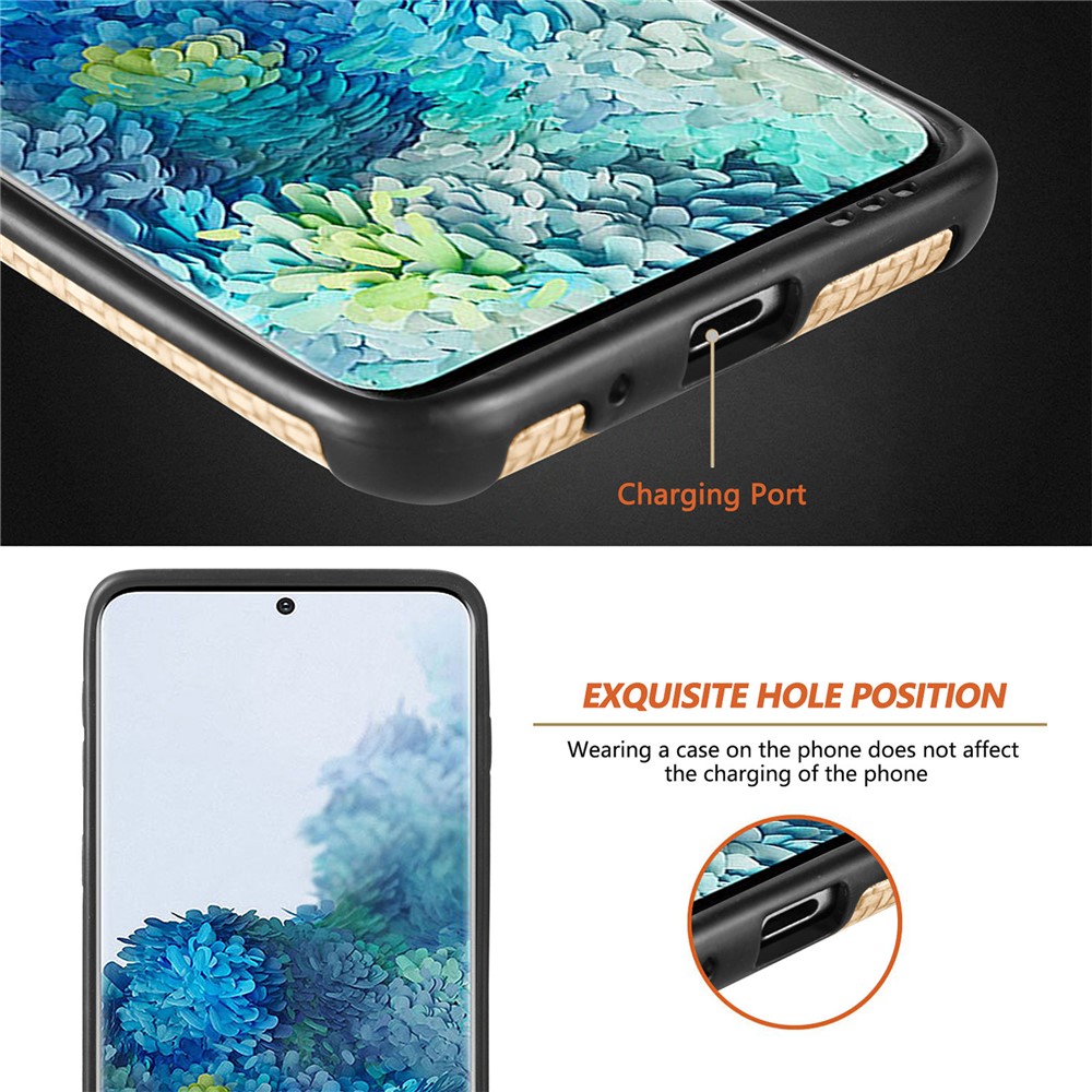 For Samsung Galaxy S20 Plus 5G/4G Cell Phone Cover Fiber Texture PU Leather Coated TPU + PVC Anti-fingerprint Protective Case - Khaki-5