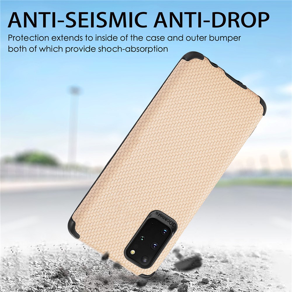 For Samsung Galaxy S20 Plus 5G/4G Cell Phone Cover Fiber Texture PU Leather Coated TPU + PVC Anti-fingerprint Protective Case - Khaki-6
