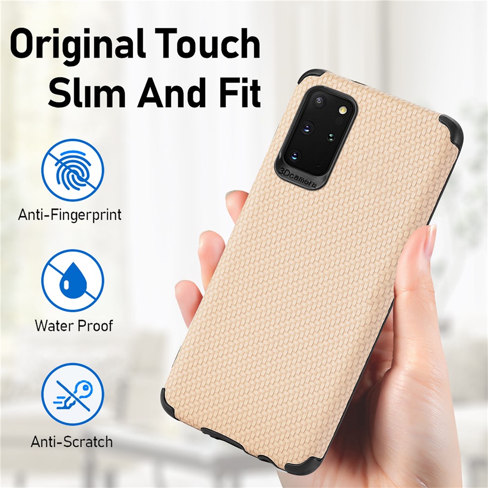 For Samsung Galaxy S20 Plus 5G/4G Cell Phone Cover Fiber Texture PU Leather Coated TPU + PVC Anti-fingerprint Protective Case - Khaki-8