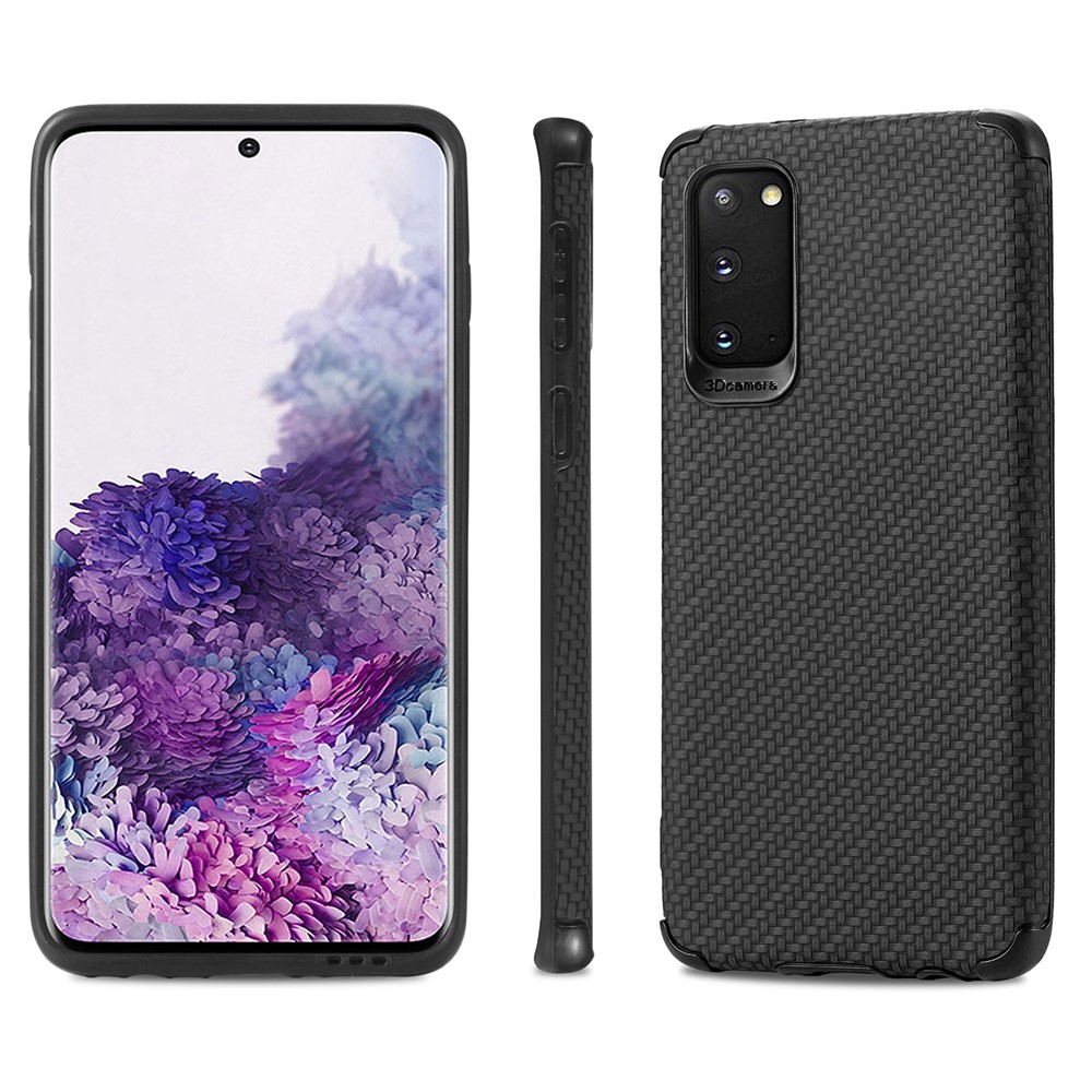 For Samsung Galaxy S20 4G/5G PU Leather Coated Flexible TPU + PVC Phone Back Case Fiber Texture Anti-fingerprint Cover - Black-2