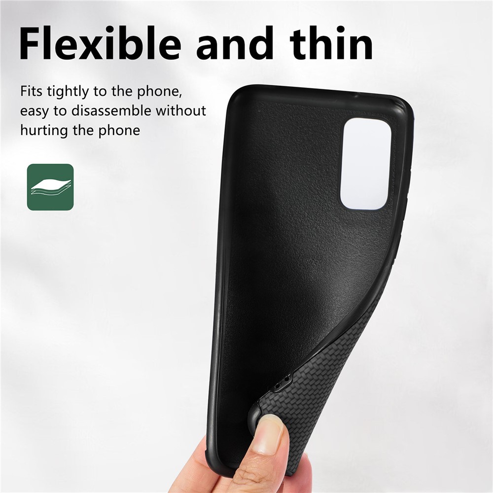 For Samsung Galaxy S20 4G/5G PU Leather Coated Flexible TPU + PVC Phone Back Case Fiber Texture Anti-fingerprint Cover - Black-9