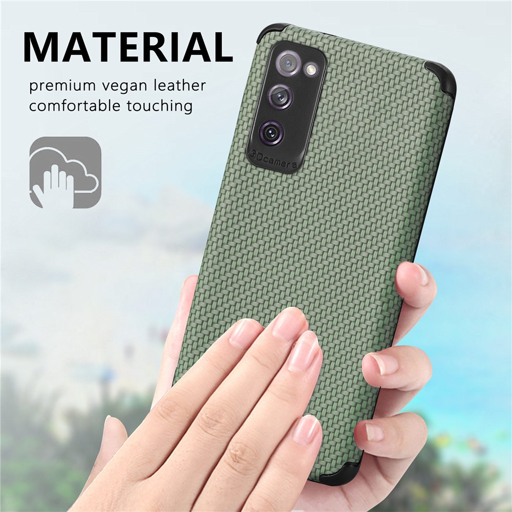 For Samsung Galaxy S20 FE 4G/FE 5G/S20 Lite Fiber Texture Anti-scratch Protective Cover PU Leather Coated TPU + PVC Phone Back Case - Green-4
