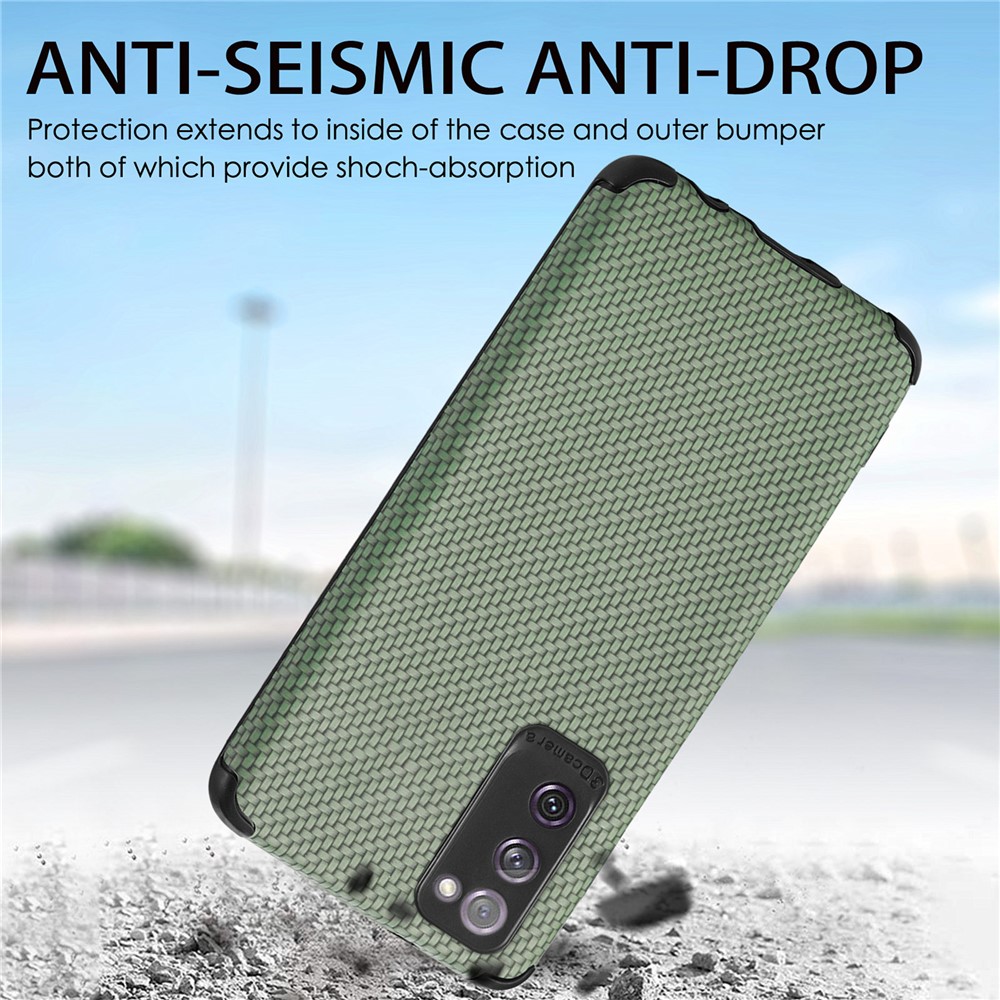 For Samsung Galaxy S20 FE 4G/FE 5G/S20 Lite Fiber Texture Anti-scratch Protective Cover PU Leather Coated TPU + PVC Phone Back Case - Green-6