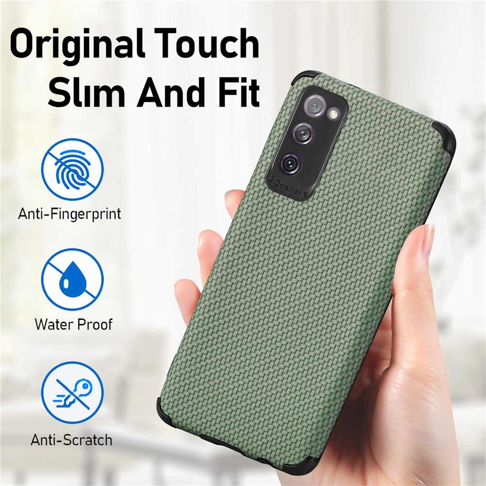 For Samsung Galaxy S20 FE 4G/FE 5G/S20 Lite Fiber Texture Anti-scratch Protective Cover PU Leather Coated TPU + PVC Phone Back Case - Green-8