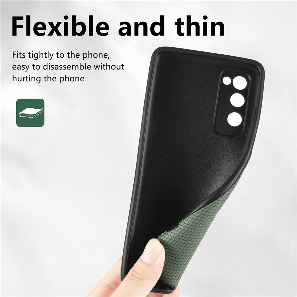 For Samsung Galaxy S20 FE 4G/FE 5G/S20 Lite Fiber Texture Anti-scratch Protective Cover PU Leather Coated TPU + PVC Phone Back Case - Green-9