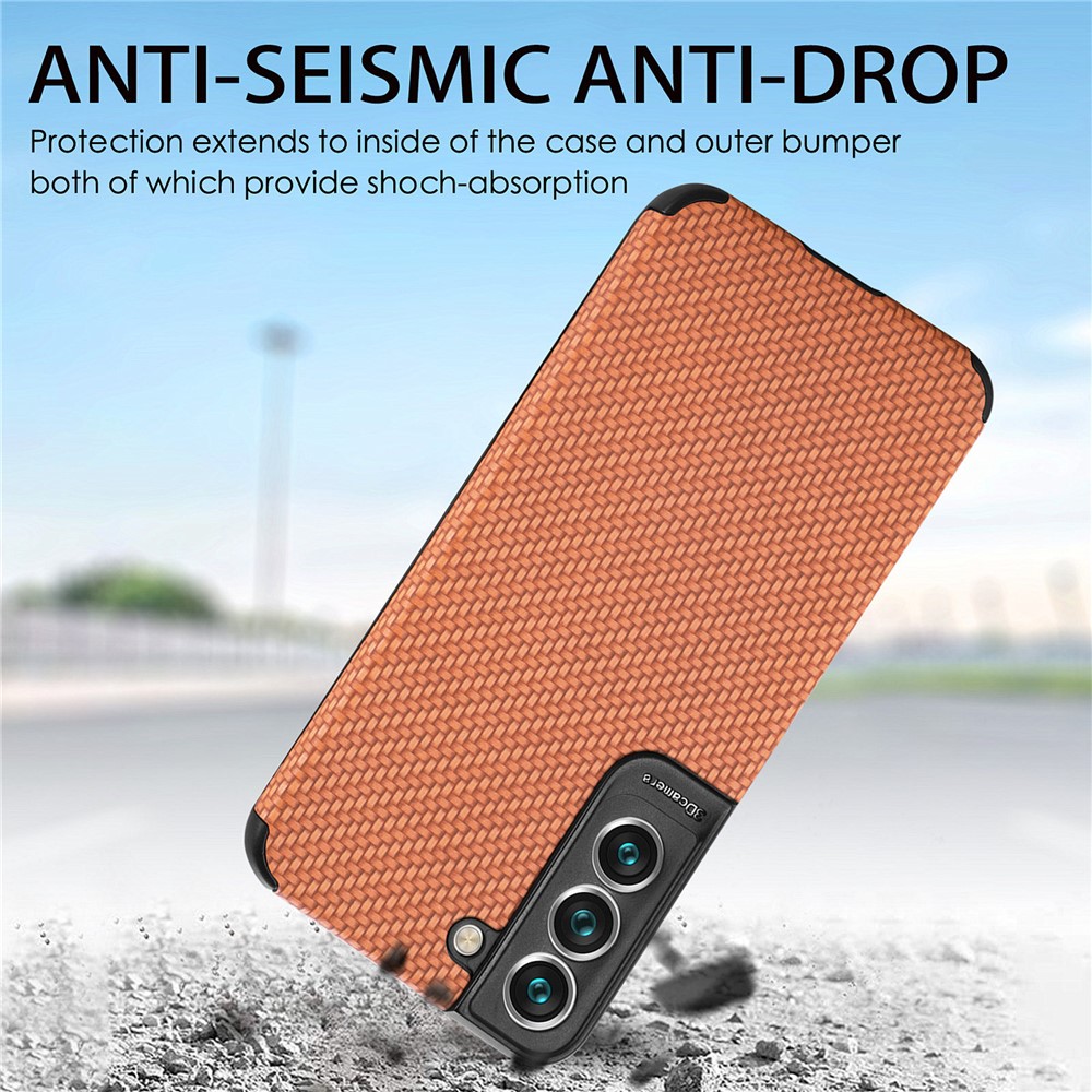 For Samsung Galaxy S21 5G PU Leather Coated TPU + PVC Phone Protection Cover Fiber Texture Anti-scratch Case - Brown-6