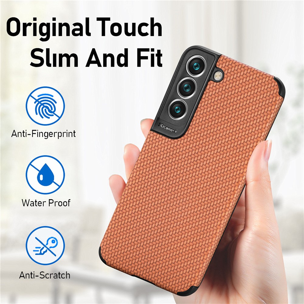For Samsung Galaxy S21 5G PU Leather Coated TPU + PVC Phone Protection Cover Fiber Texture Anti-scratch Case - Brown-8