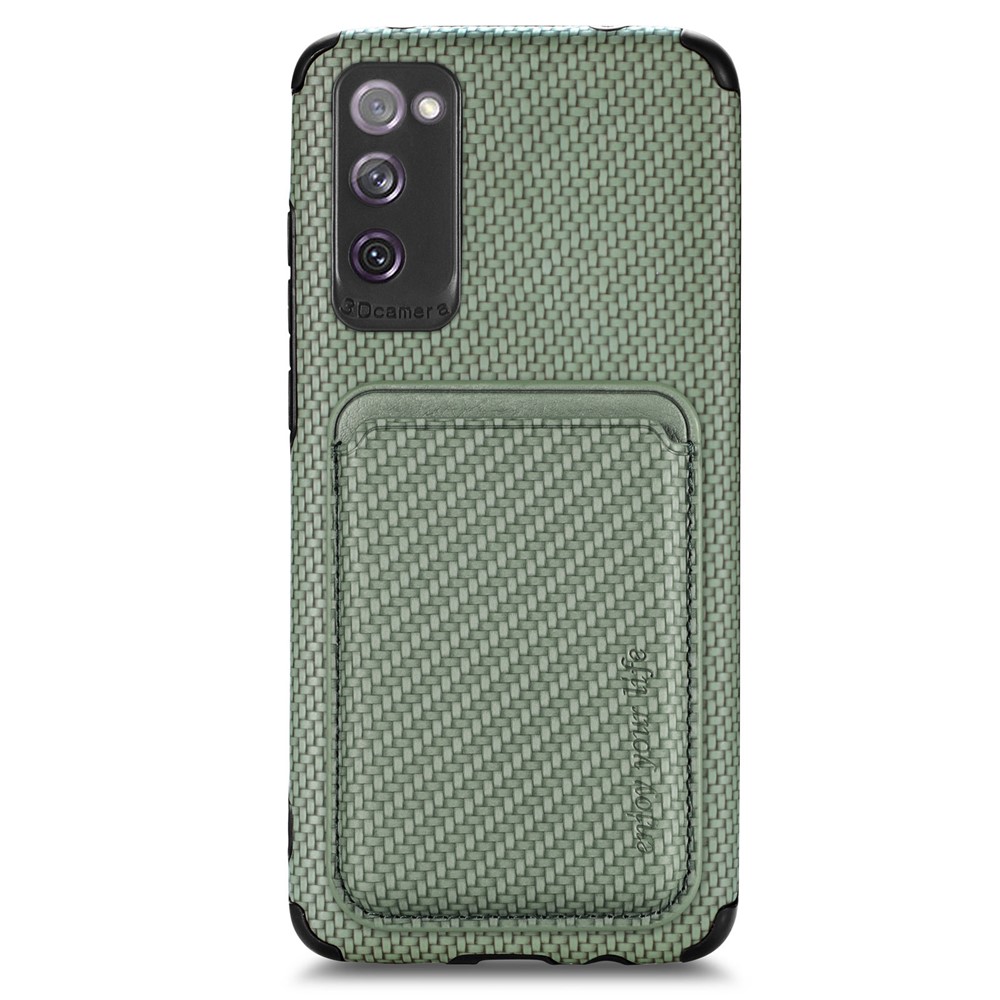 For Samsung Galaxy S20 FE 5G/4G / Galaxy S20 Lite Dustproof PU Leather Coated TPU + PVC Phone Case Detachable Card Holder Carbon Fiber Texture Protective Cover - Green-2