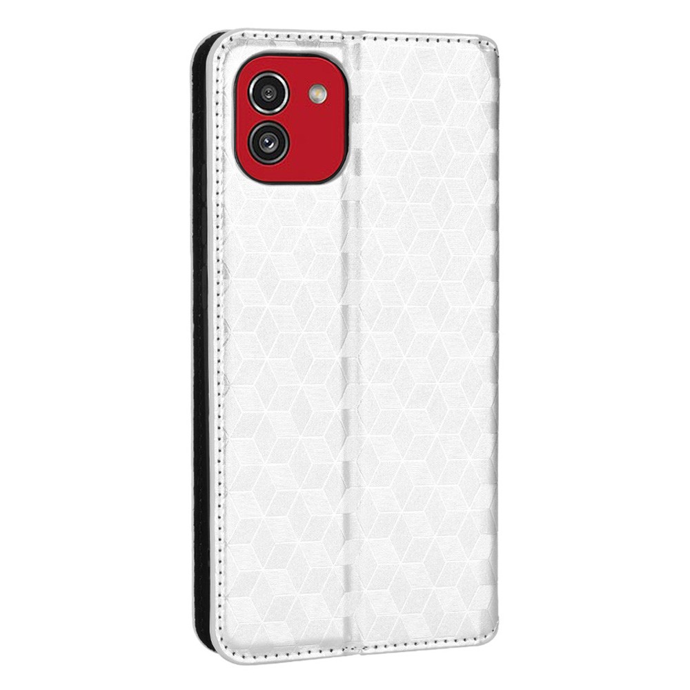 For Samsung Galaxy A03 (164.2 x 75.9 x 9.1mm) (Global Version) Rhombus Imprinted Magnetic Auto-closing Full-Protection Phone Cover PU Leather Stand Wallet Protective Shell - Silver-3