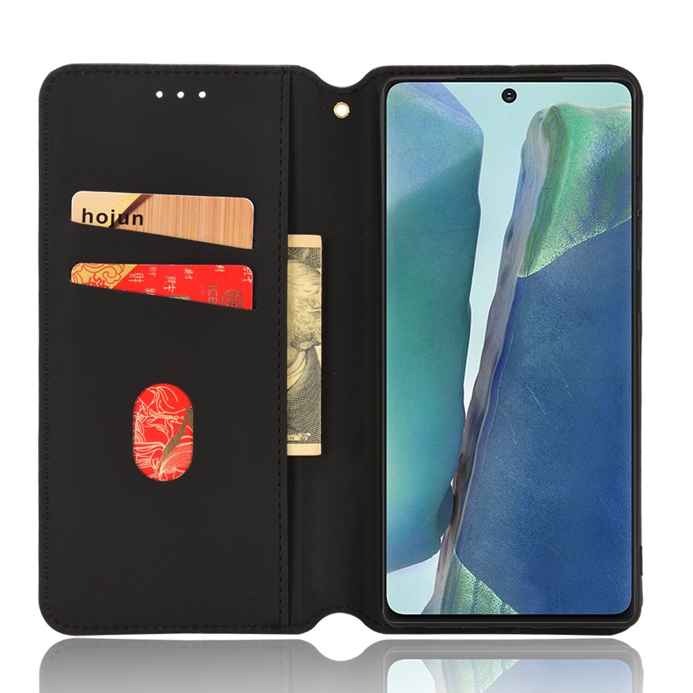 For Samsung Galaxy Note20 4G/5G Phone Protective Shell Rhombus Imprinted PU Leather Magnetic Auto-absorbed Stand Wallet Cover Case - Black-4