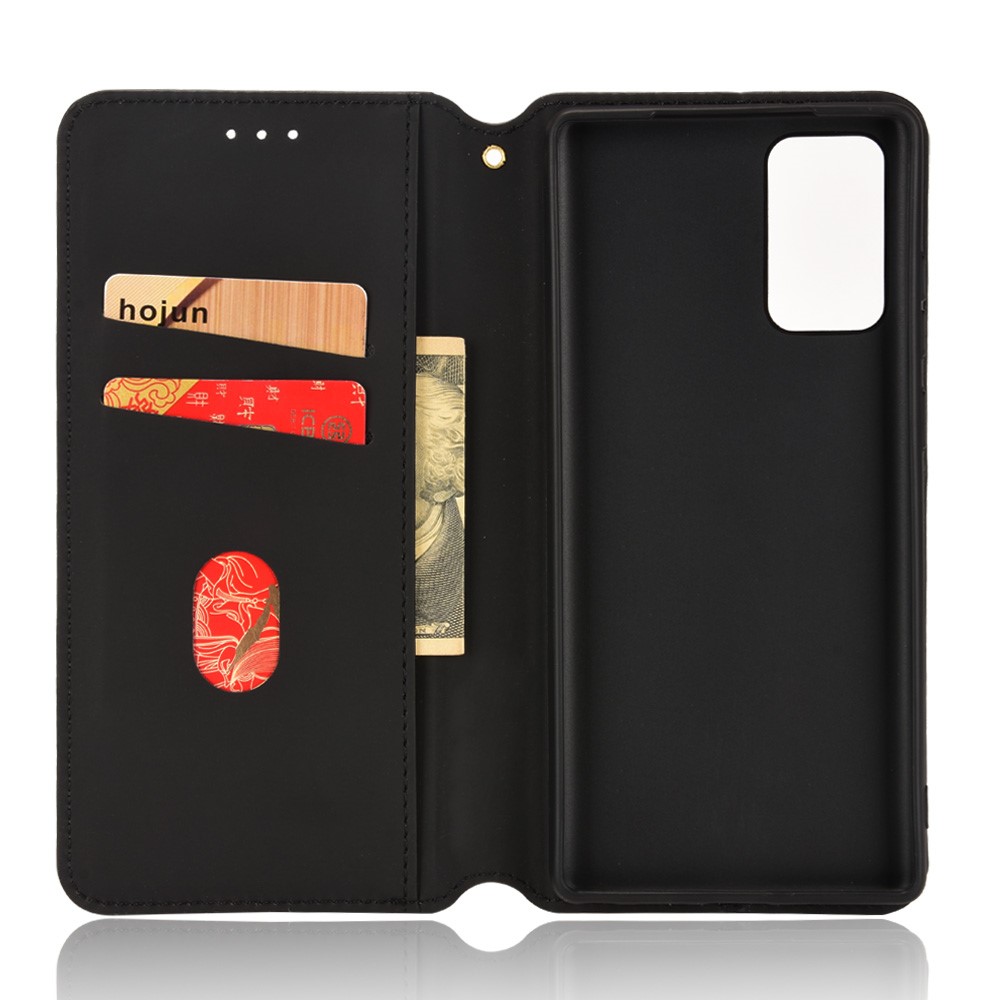 For Samsung Galaxy Note20 4G/5G Phone Protective Shell Rhombus Imprinted PU Leather Magnetic Auto-absorbed Stand Wallet Cover Case - Black-6
