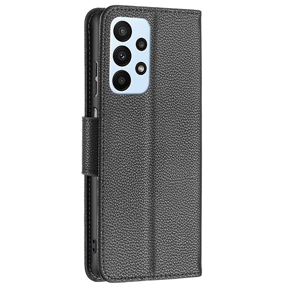 For Samsung Galaxy A23 5G Litchi Texture Scratch Resistant PU Leather Wallet Case Solid Color Stand Mobile Phone Cover - Black-3