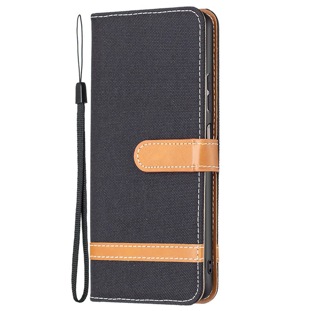For Samsung Galaxy A23 5G Jeans Cloth Texture Color Splicing Magnetic Clasp Leather Cover Wallet Stand Flip Phone Case - Black-2