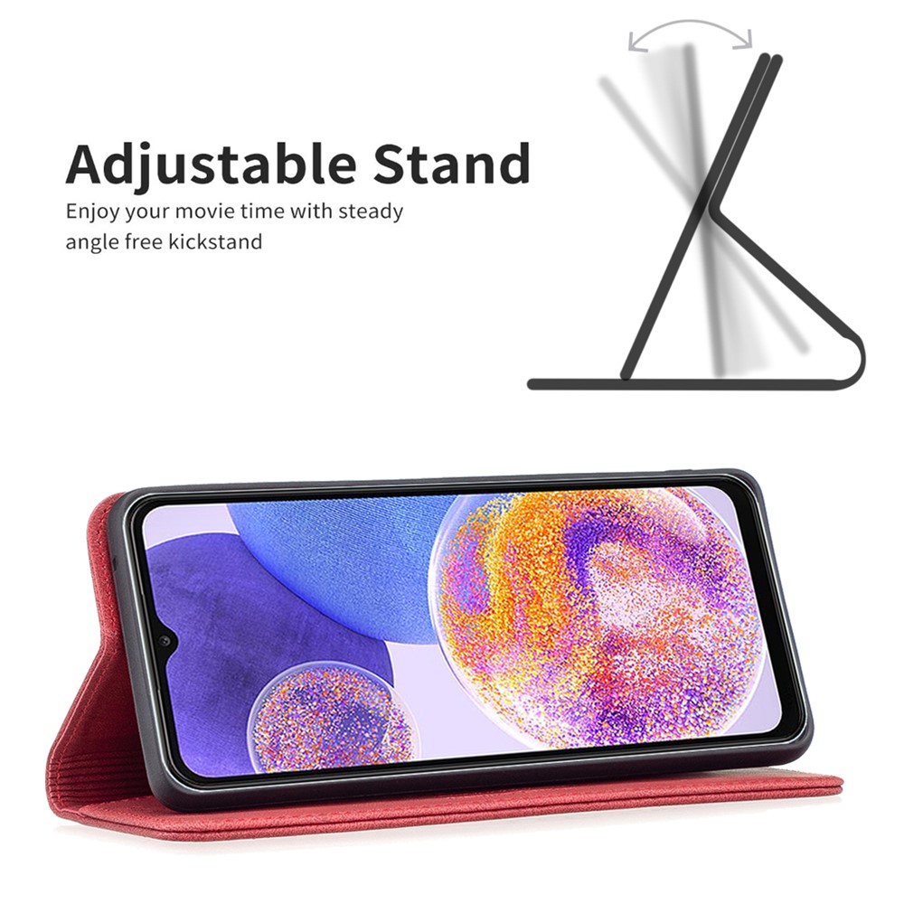 BINFEN COLOR BF08 for Samsung Galaxy A23 5G PU Leather+TPU Dual-layer Protection RFID Blocking Full Body Coverage Wallet Stand Magnetic Phone Case Cover - Red-5
