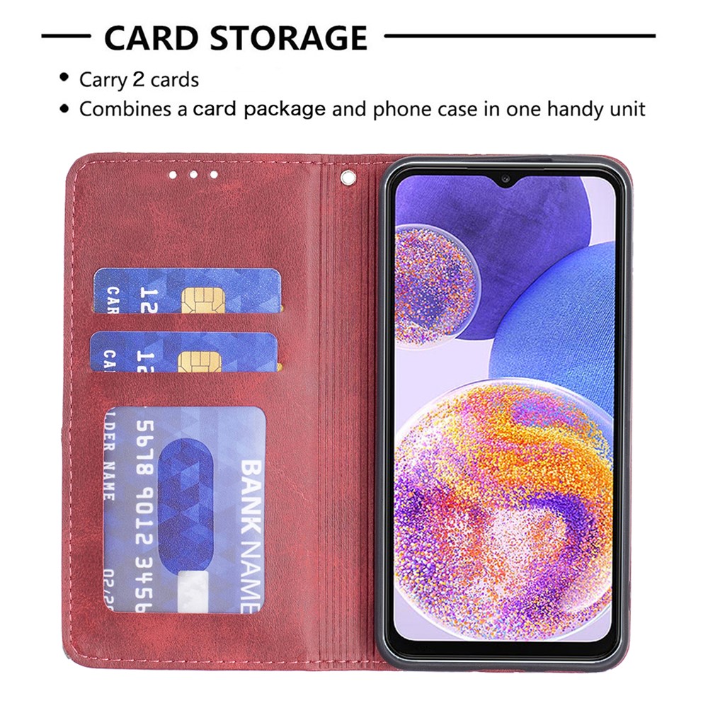 For Samsung Galaxy A23 5G Imprinting Pattern Splicing Design Cover with Card Slots Drop Protection Leather Cell Phone Shell - Red-4