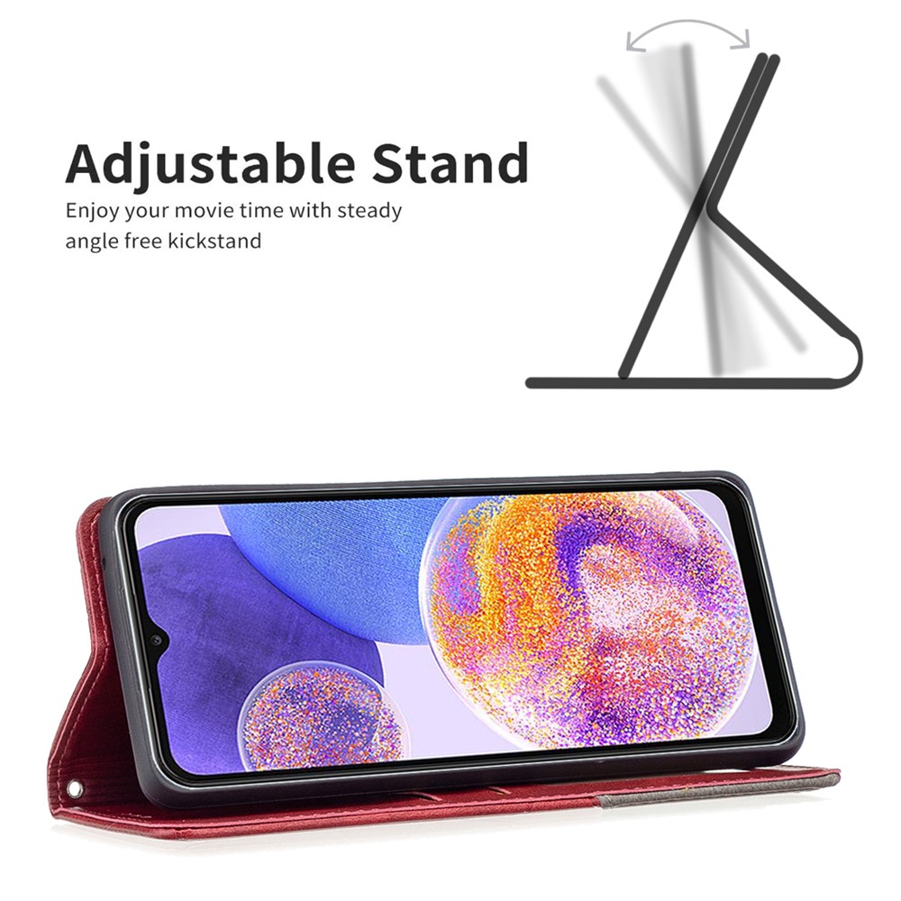 For Samsung Galaxy A23 5G Imprinting Pattern Splicing Design Cover with Card Slots Drop Protection Leather Cell Phone Shell - Red-5