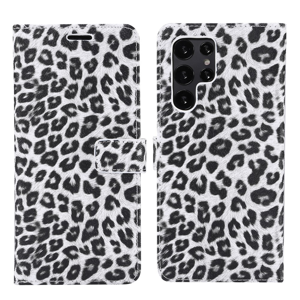 For Samsung Galaxy S22 Ultra 5G Stand Wallet Design Scratch Resistant Leopard Texture Leather Case Phone Protective Cover - White-1