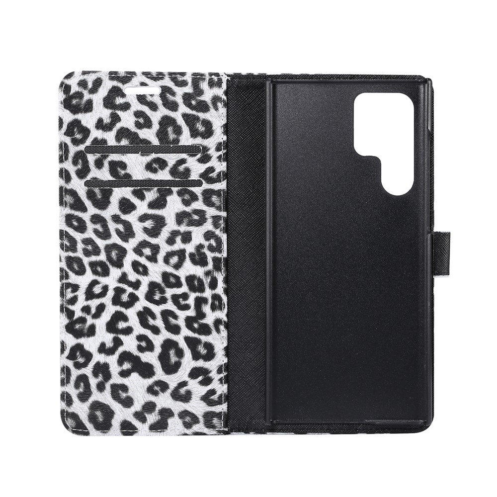 For Samsung Galaxy S22 Ultra 5G Stand Wallet Design Scratch Resistant Leopard Texture Leather Case Phone Protective Cover - White-4