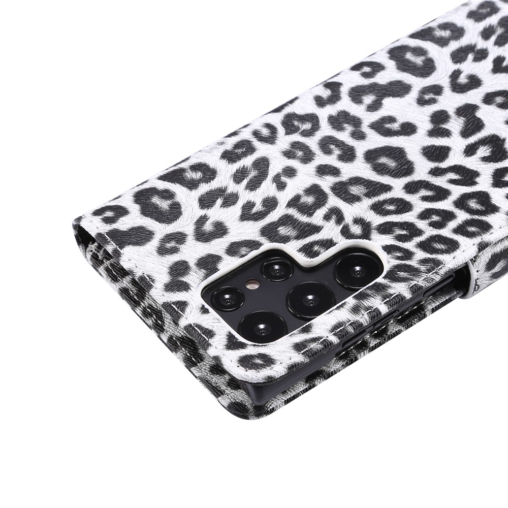 For Samsung Galaxy S22 Ultra 5G Stand Wallet Design Scratch Resistant Leopard Texture Leather Case Phone Protective Cover - White-7