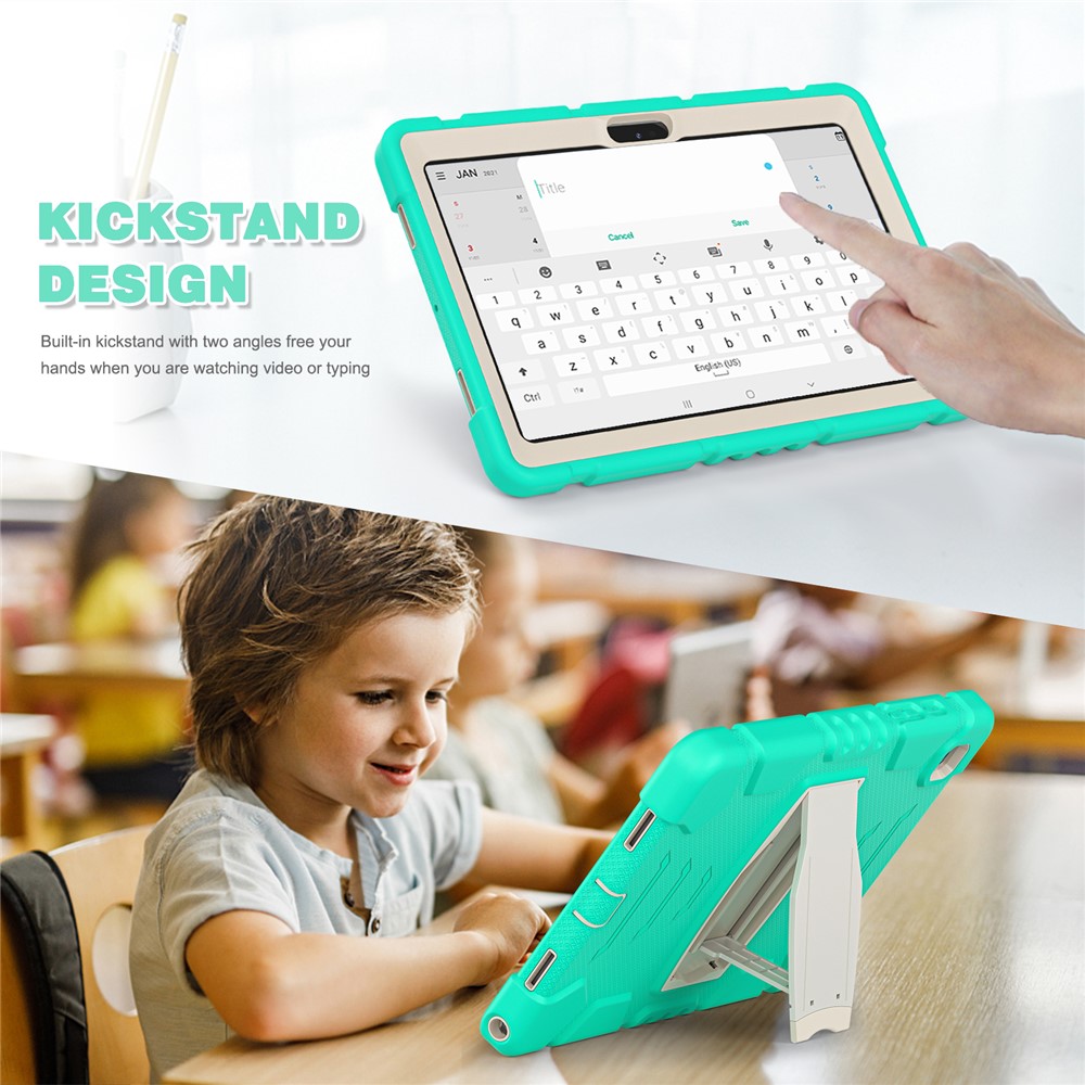 Samsung Galaxy Tab A8 10.5 (2021) X200/205 Kickstand Design PC + Silicone Hybrid Shockproof Anti-scratch Tablet Case Cover - Mint Green-8