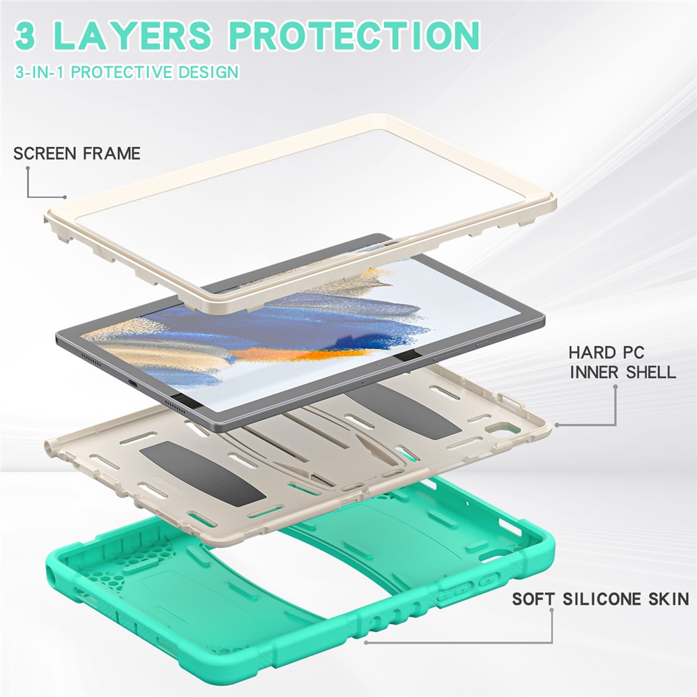 Samsung Galaxy Tab A8 10.5 (2021) X200/205 Kickstand Design PC + Silicone Hybrid Shockproof Anti-scratch Tablet Case Cover - Mint Green-9
