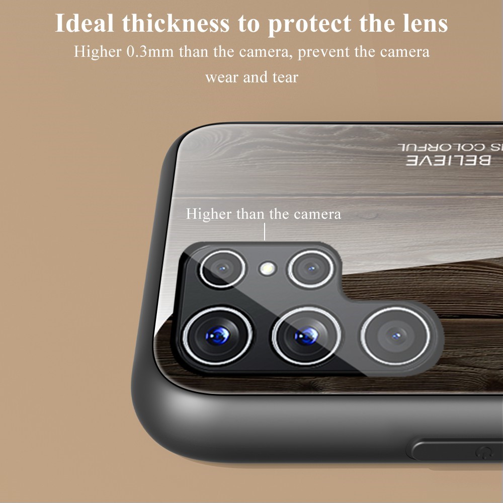 For Samsung Galaxy S22 Ultra 5G Wooden Pattern Tempered Glass Back + TPU Edge Hybrid Phone Cover Case - Orange-6
