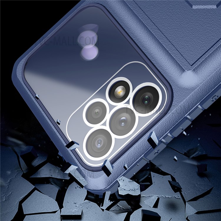 For Samsung Galaxy A72 4G/5G Shockproof Integrated Back Card Holder Phone Case Micron Lens Film Design Ring Kickstand TPU + PC Cover - Sapphire/Blue-9