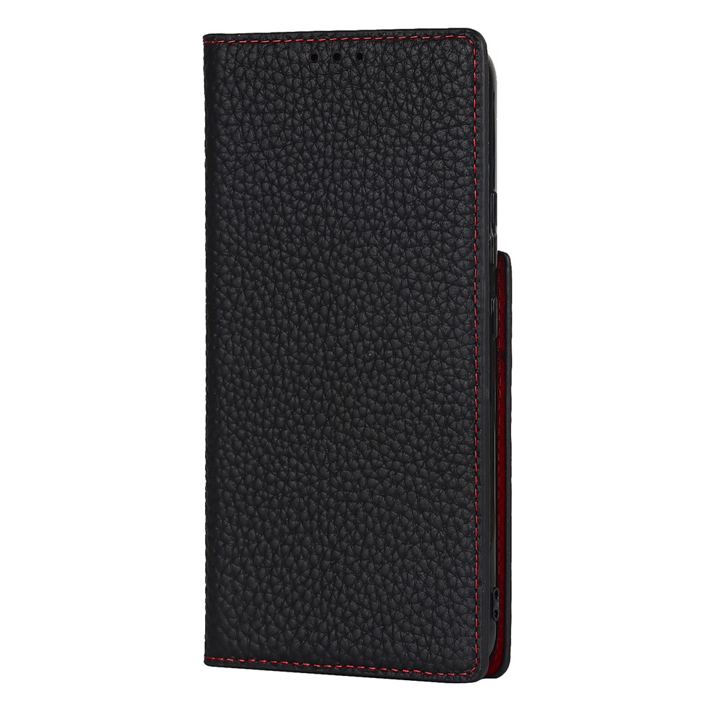 For Samsung Galaxy S22+ 5G Shockproof Genuine Leather Case Litchi Texture Wallet Stand Phone Shell with Hand Strap - Black-2