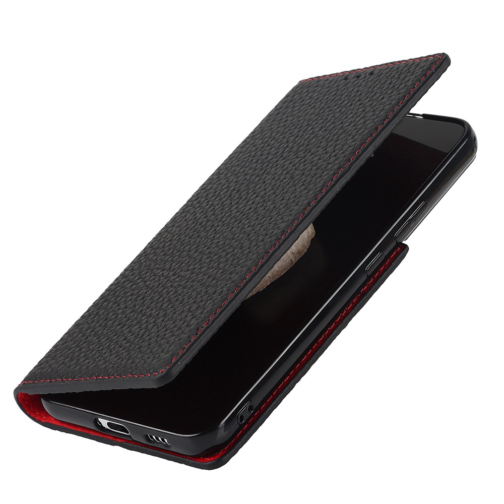 For Samsung Galaxy S22+ 5G Shockproof Genuine Leather Case Litchi Texture Wallet Stand Phone Shell with Hand Strap - Black-8