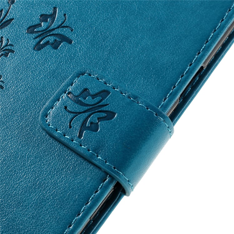 Butterfly Flowers Leather Stand Case with Card Slots for Samsung Galaxy J7 SM-J700F - Dark Blue-10