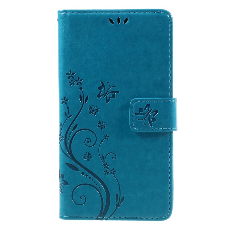 Butterfly Flowers Leather Stand Case with Card Slots for Samsung Galaxy J7 SM-J700F - Dark Blue-3