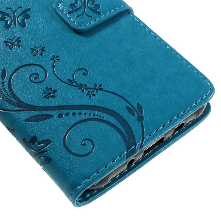 Butterfly Flowers Leather Stand Case with Card Slots for Samsung Galaxy J7 SM-J700F - Dark Blue-8