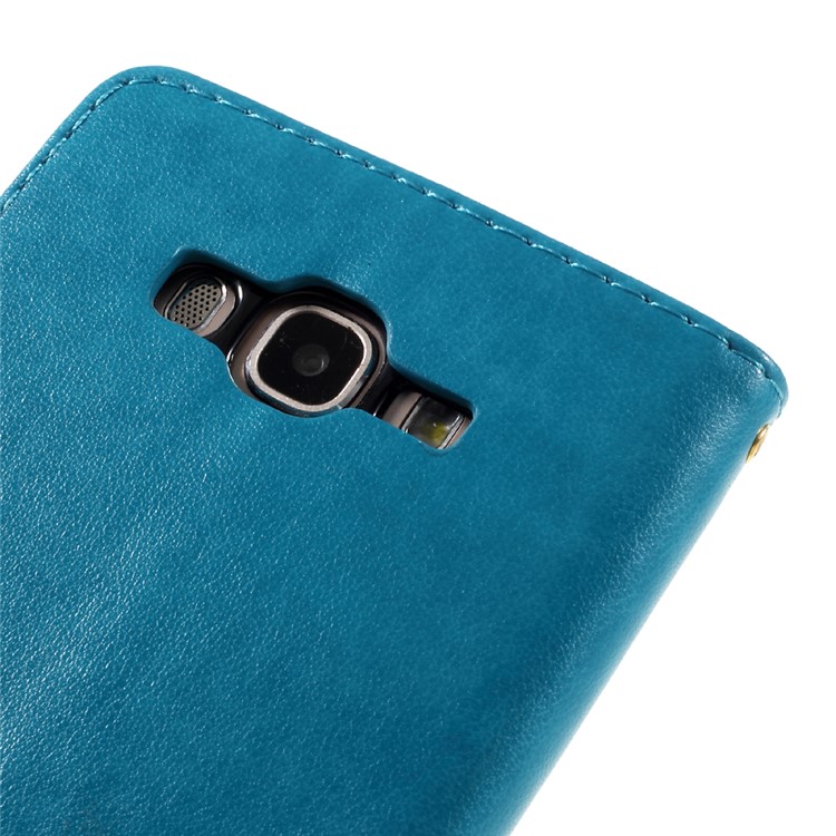 Butterfly Flowers Leather Stand Case with Card Slots for Samsung Galaxy J7 SM-J700F - Dark Blue-9