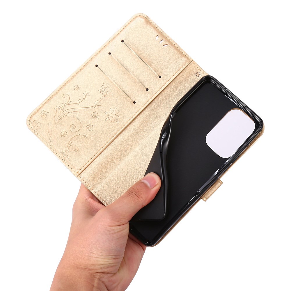 For Samsung Galaxy A33 5G PU Leather Smartphone Case Stylish Imprint Butterflies Wallet Anti-drop Cover - Gold-4