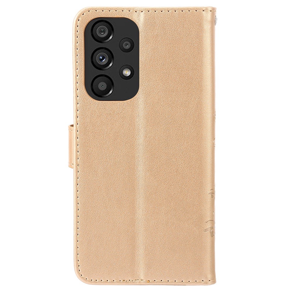 For Samsung Galaxy A33 5G PU Leather Smartphone Case Stylish Imprint Butterflies Wallet Anti-drop Cover - Gold-6