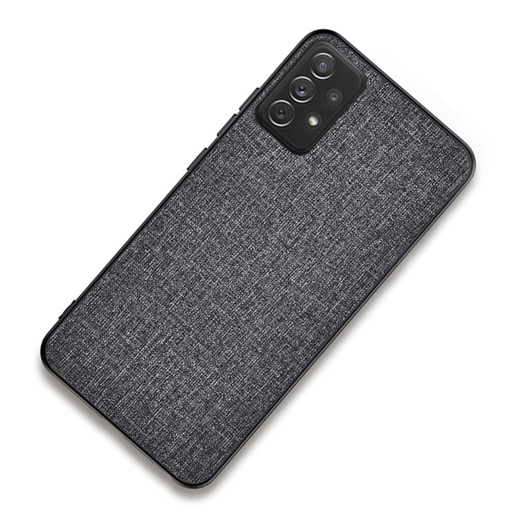 For Samsung Galaxy A73 5G Anti-scratch Splicing Cloth Texture PU Leather Coating Phone Cover Hybrid TPU + PC Drop-proof Case - Grey-1