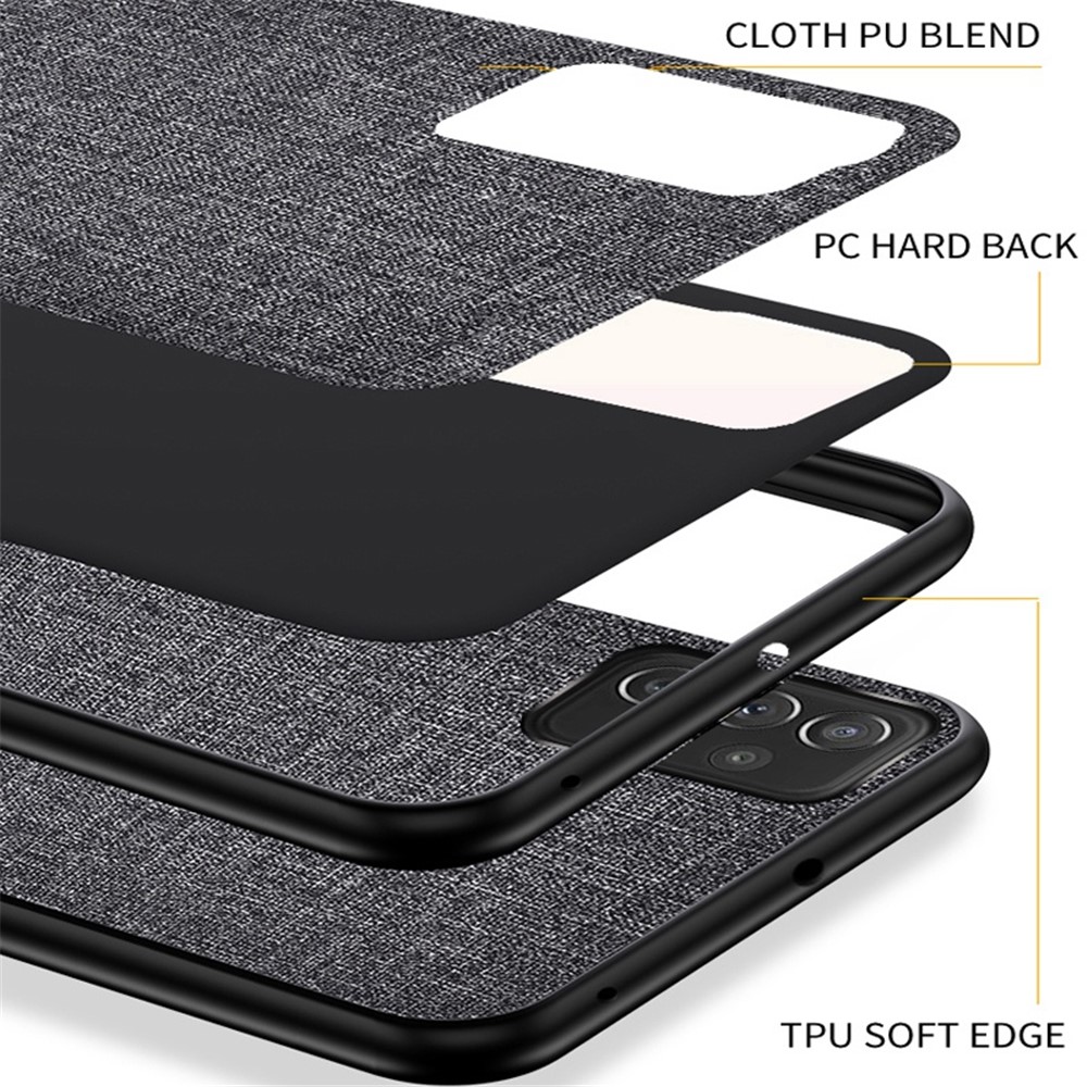 For Samsung Galaxy A73 5G Anti-scratch Splicing Cloth Texture PU Leather Coating Phone Cover Hybrid TPU + PC Drop-proof Case - Grey-4
