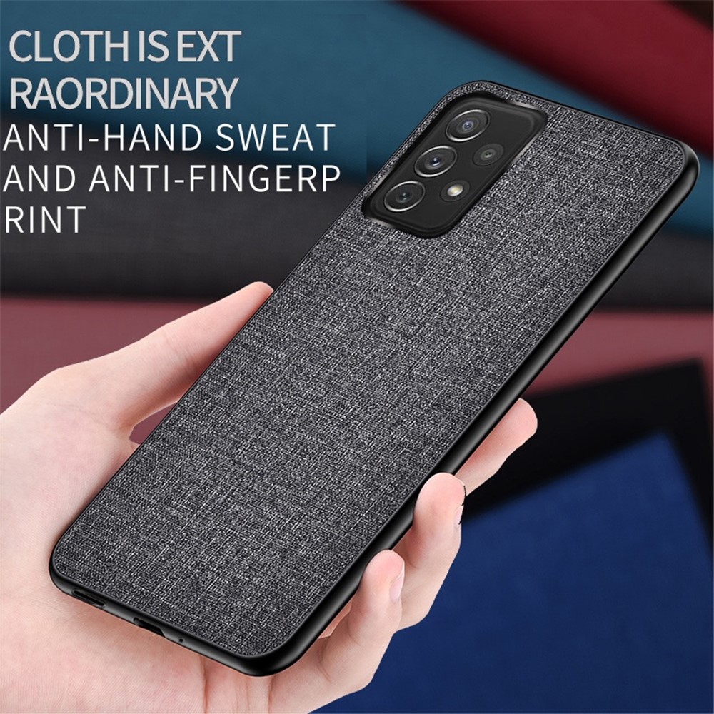 For Samsung Galaxy A33 5G Anti-fingerprint Anti-sweat Splicing Cloth Texture PU Leather Coating Phone Cover Hybrid TPU + PC Case - Grey-2