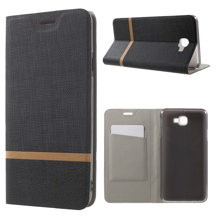 Cross Texture Leather Card Holder Case for Samsung Galaxy On7 (2016) - Black-1